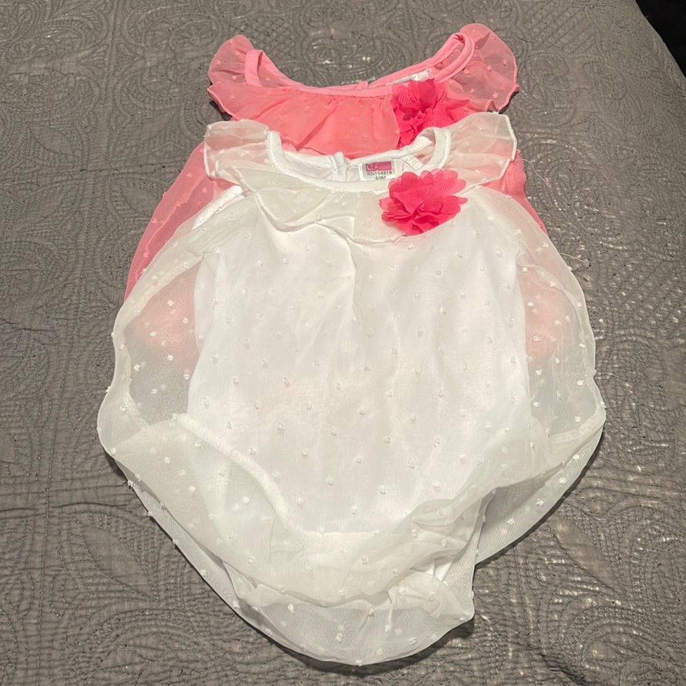 2 Cute Sheer Onesie White/Pink Size 6/9 months